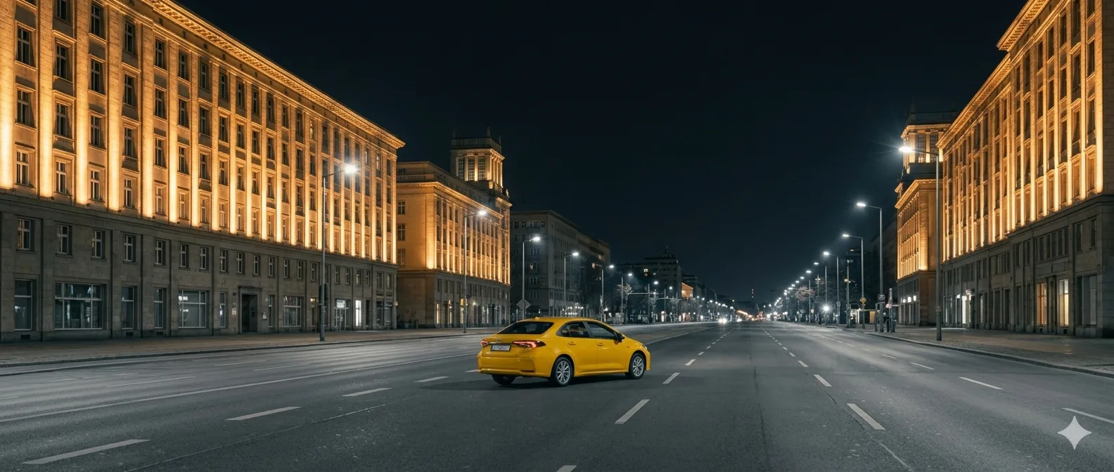 Hybrid Taxi at night