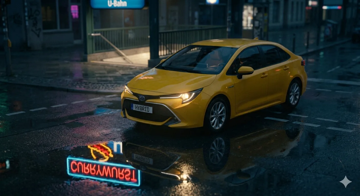 Hybrid Taxi navigating the city